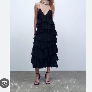 ZARA Midi black dress with ruffles